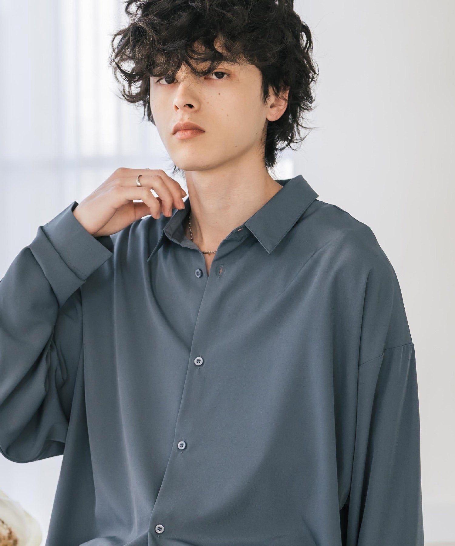 新色追加 接触冷感 オーバーサイズとろみストレッチレギュラーカラー長袖シャツ 14209