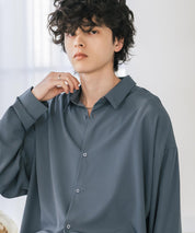 新色追加 接触冷感 オーバーサイズとろみストレッチレギュラーカラー長袖シャツ 14209