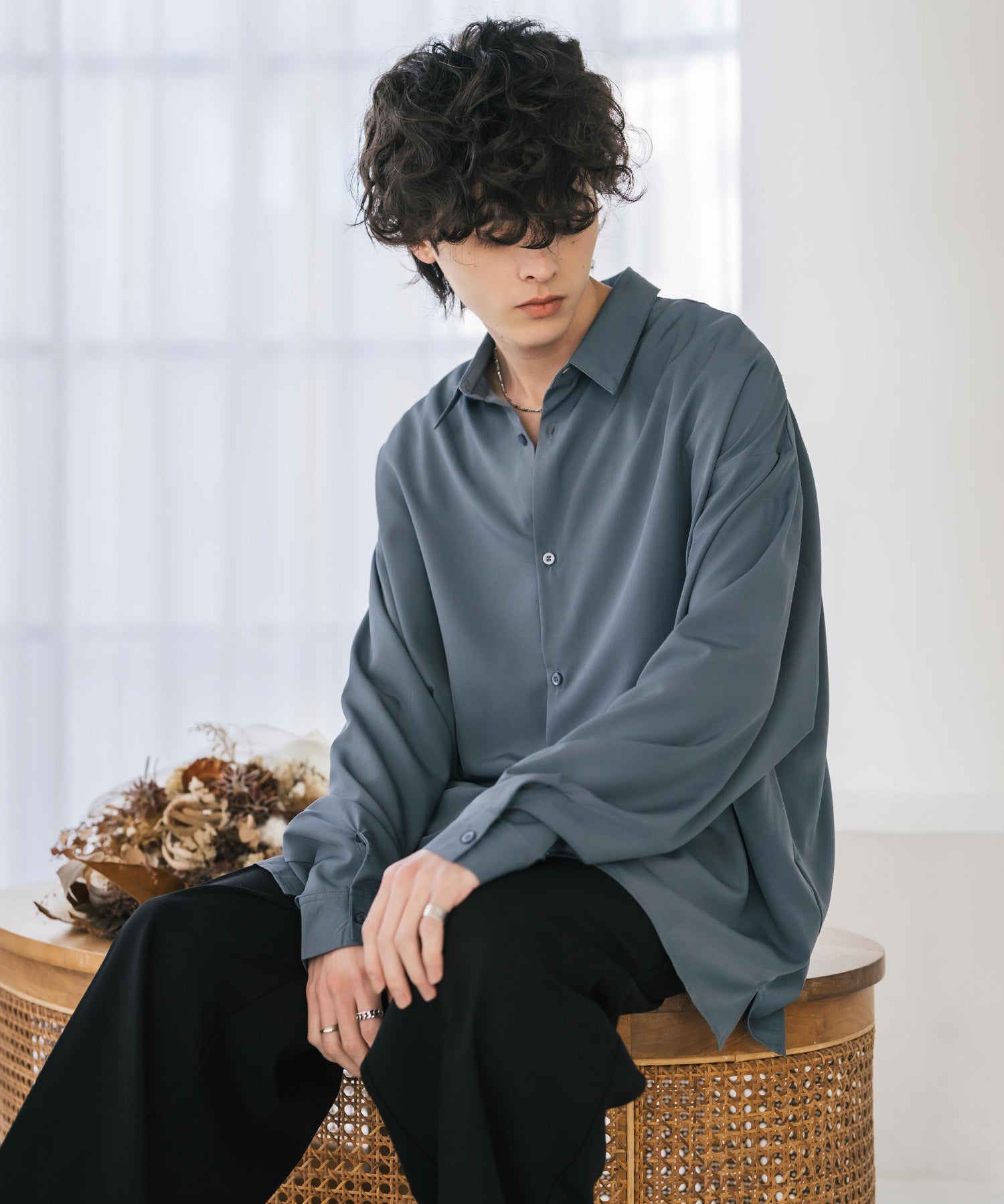 新色追加 接触冷感 オーバーサイズとろみストレッチレギュラーカラー長袖シャツ 14209