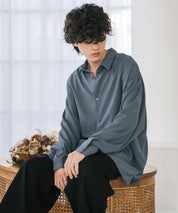 新色追加 接触冷感 オーバーサイズとろみストレッチレギュラーカラー長袖シャツ 14209