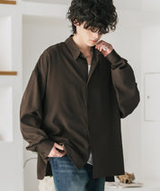 新色追加 接触冷感 オーバーサイズとろみストレッチレギュラーカラー長袖シャツ 14209