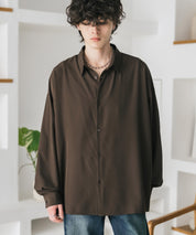 新色追加 接触冷感 オーバーサイズとろみストレッチレギュラーカラー長袖シャツ 14209