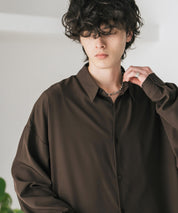 新色追加 接触冷感 オーバーサイズとろみストレッチレギュラーカラー長袖シャツ 14209