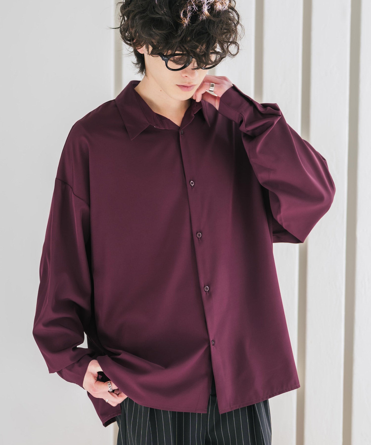 新色追加 接触冷感 オーバーサイズとろみストレッチレギュラーカラー長袖シャツ 14209