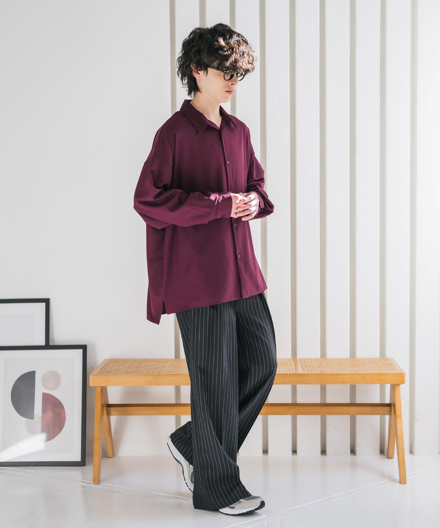 新色追加 接触冷感 オーバーサイズとろみストレッチレギュラーカラー長袖シャツ 14209