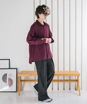 新色追加 接触冷感 オーバーサイズとろみストレッチレギュラーカラー長袖シャツ 14209