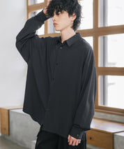 新色追加 接触冷感 オーバーサイズとろみストレッチレギュラーカラー長袖シャツ 14209