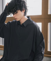 新色追加 接触冷感 オーバーサイズとろみストレッチレギュラーカラー長袖シャツ 14209