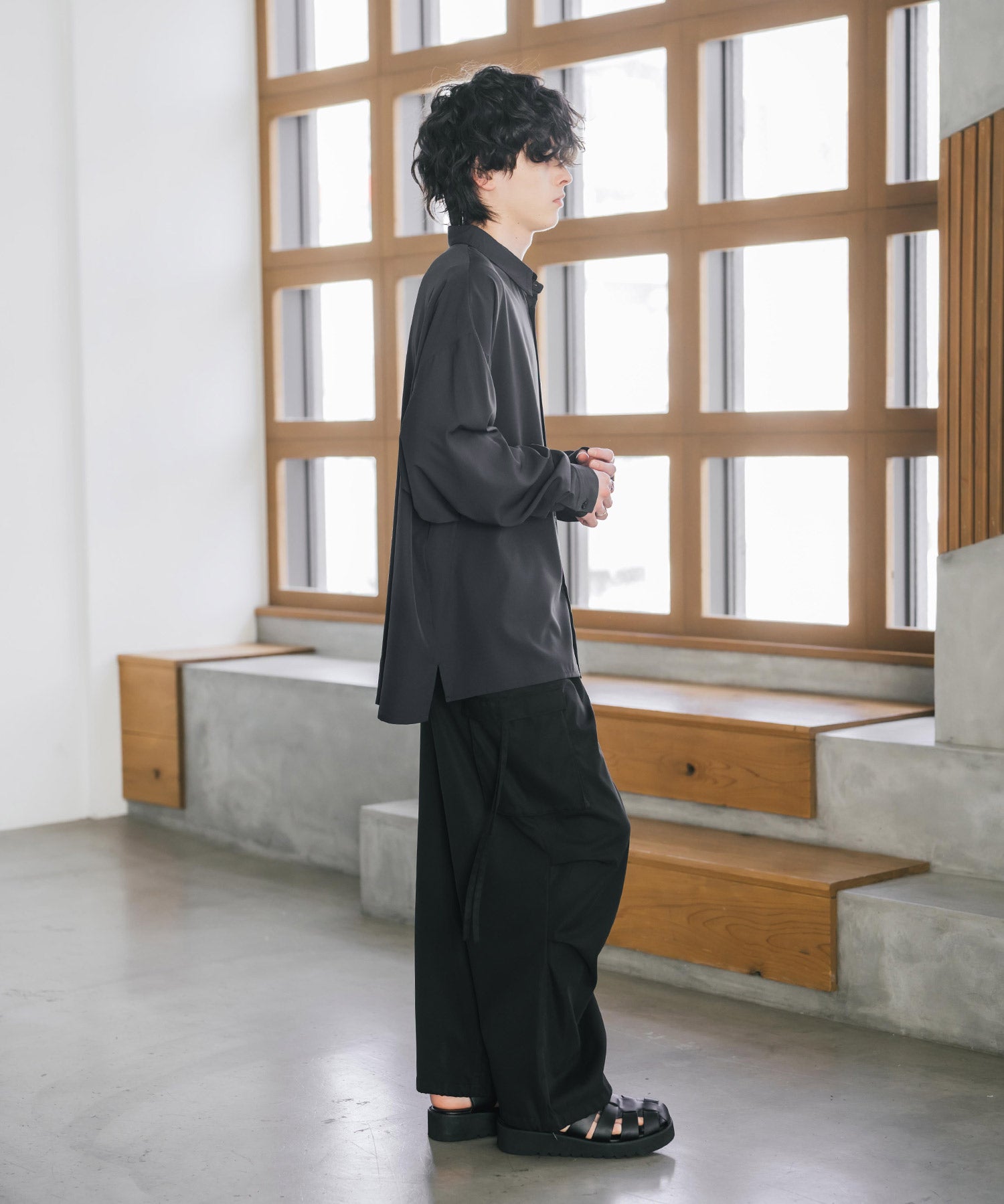 新色追加 接触冷感 オーバーサイズとろみストレッチレギュラーカラー長袖シャツ 14209