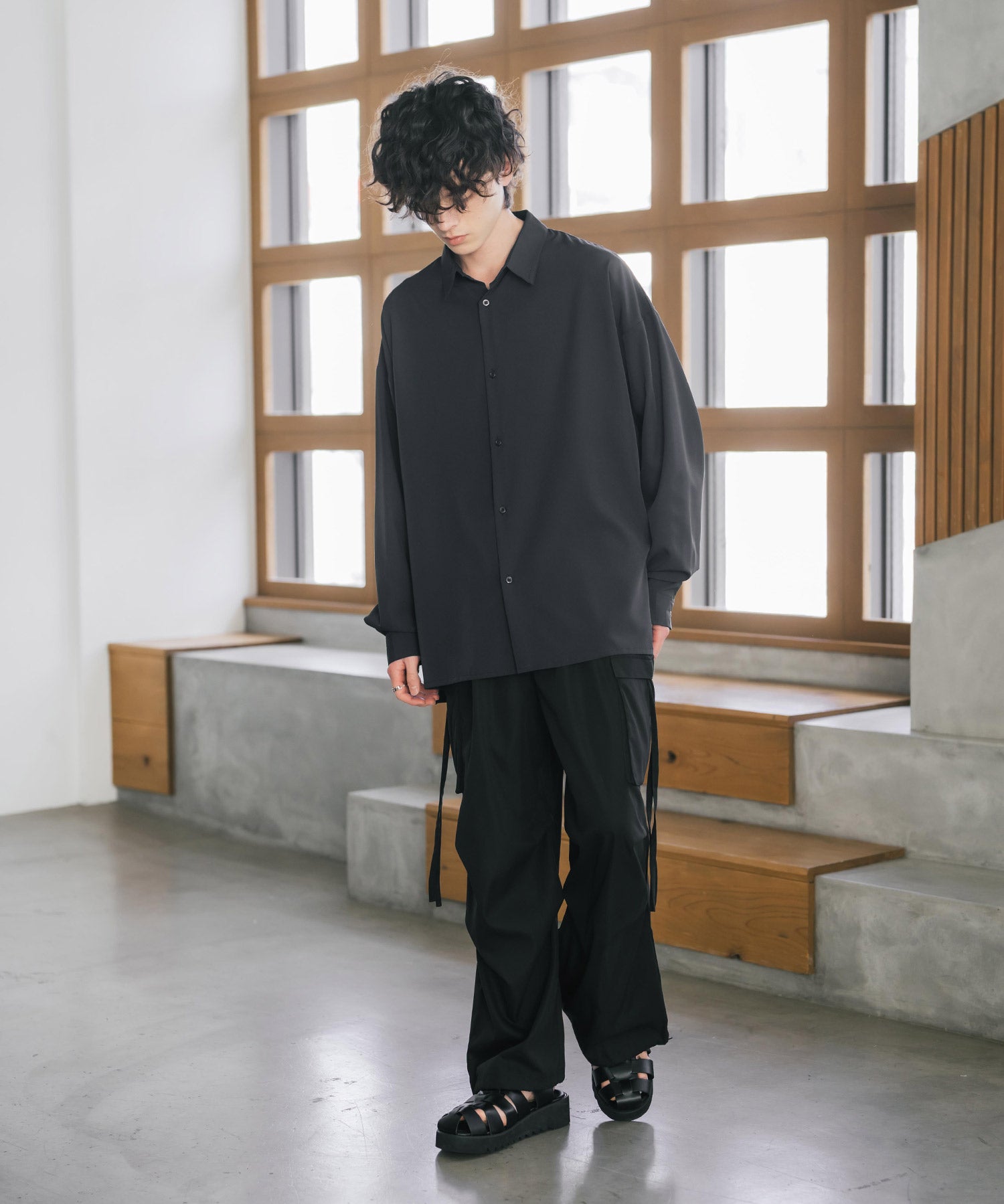 新色追加 接触冷感 オーバーサイズとろみストレッチレギュラーカラー長袖シャツ 14209