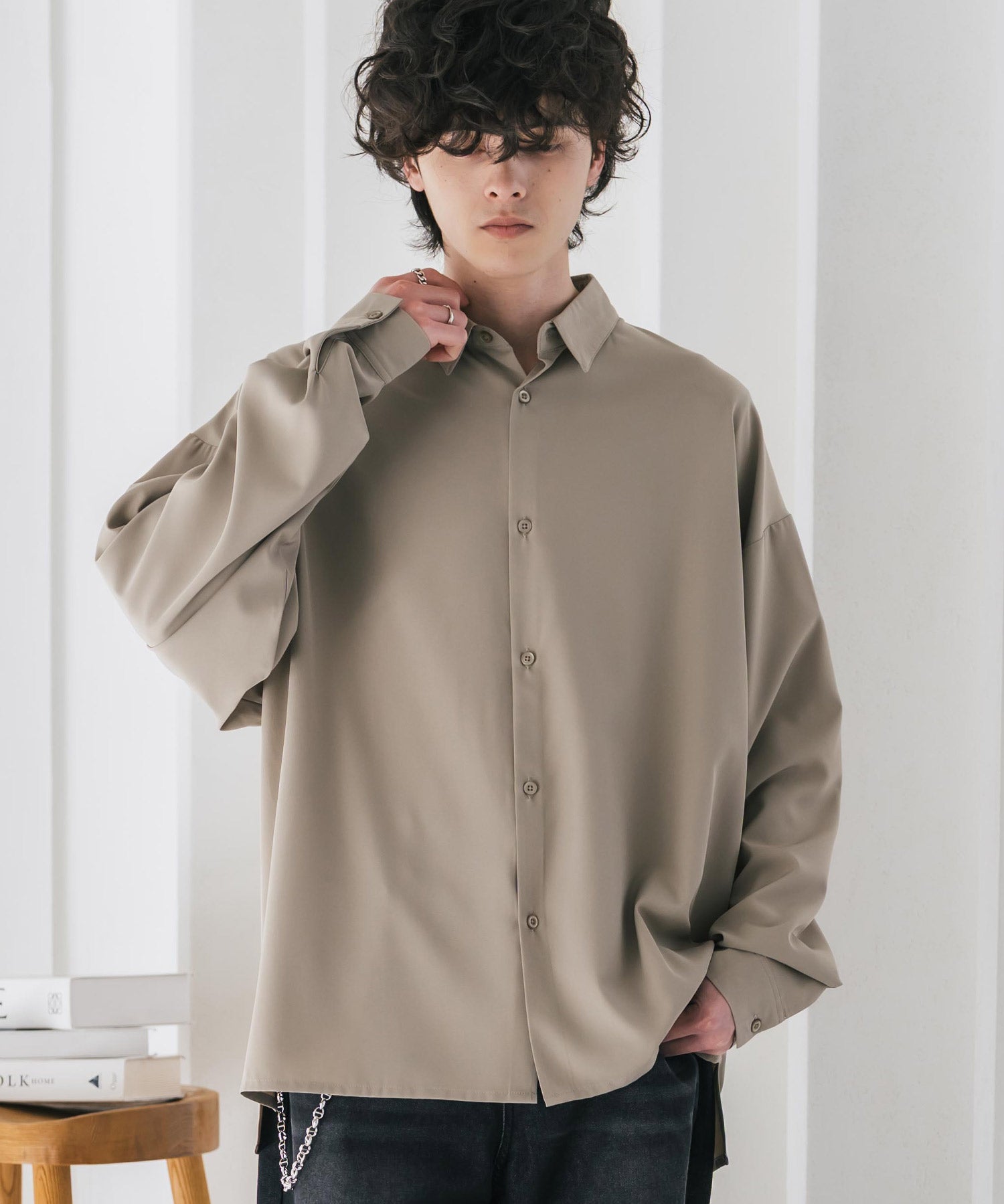 新色追加 接触冷感 オーバーサイズとろみストレッチレギュラーカラー長袖シャツ 14209