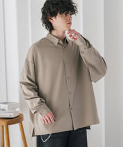 新色追加 接触冷感 オーバーサイズとろみストレッチレギュラーカラー長袖シャツ 14209