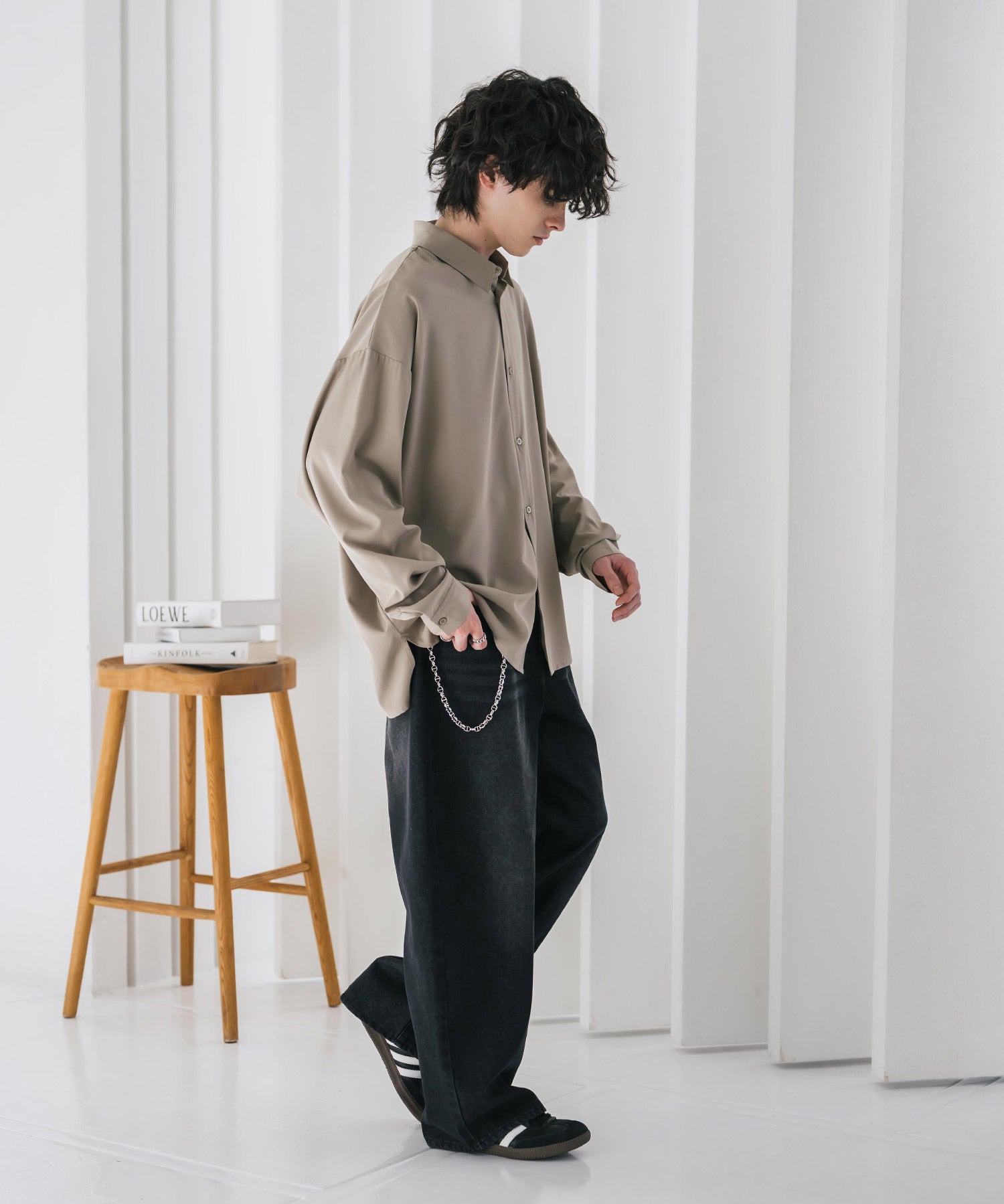 新色追加 接触冷感 オーバーサイズとろみストレッチレギュラーカラー長袖シャツ 14209