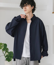 新色追加 接触冷感 オーバーサイズとろみストレッチレギュラーカラー長袖シャツ 14209