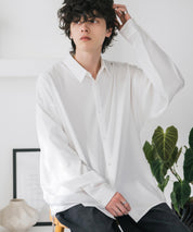 新色追加 接触冷感 オーバーサイズとろみストレッチレギュラーカラー長袖シャツ 14209