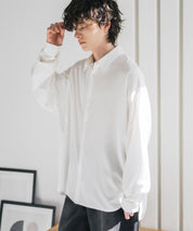 新色追加 接触冷感 オーバーサイズとろみストレッチレギュラーカラー長袖シャツ 14209