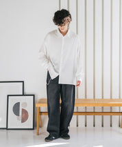 新色追加 接触冷感 オーバーサイズとろみストレッチレギュラーカラー長袖シャツ 14209