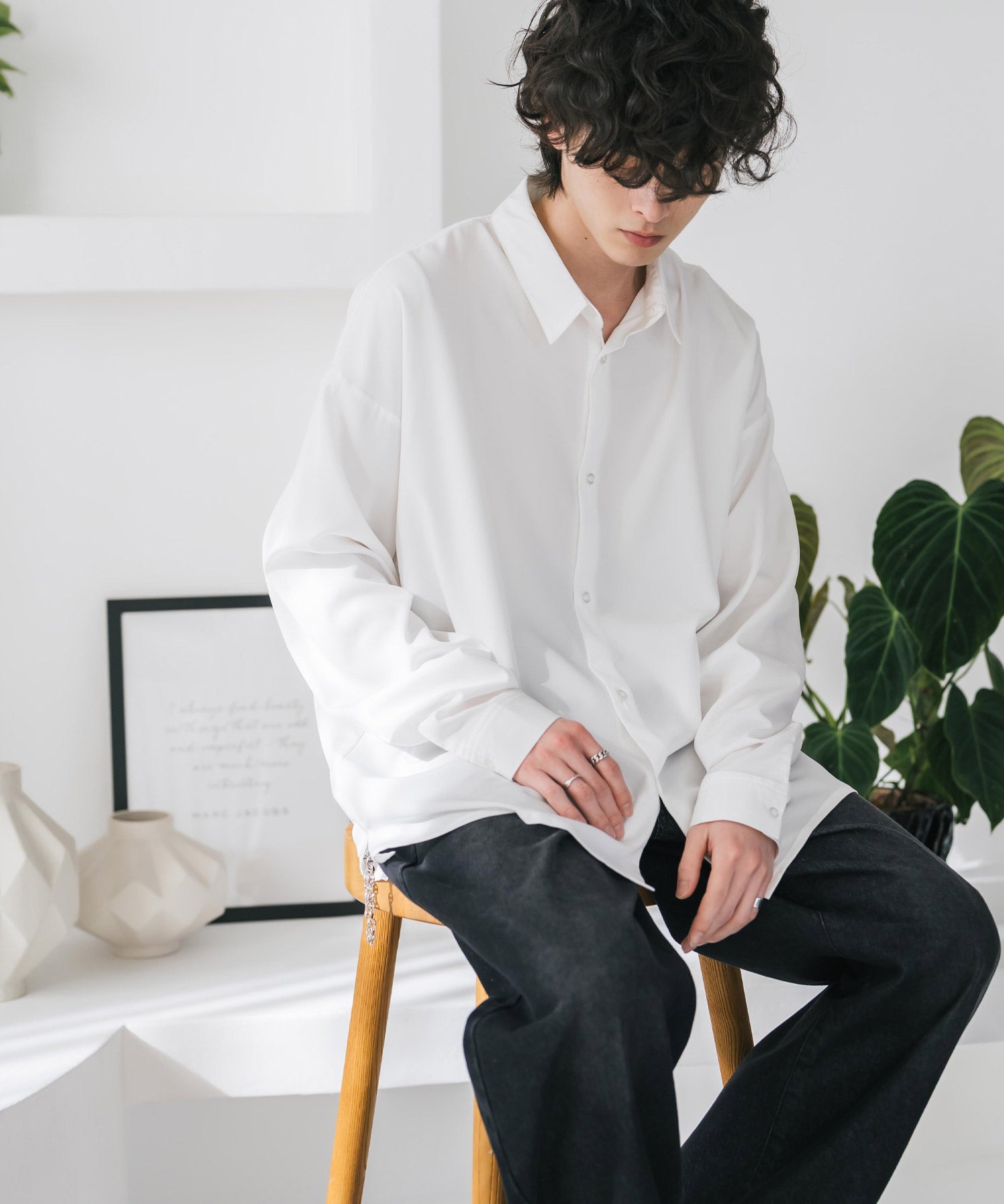 新色追加 接触冷感 オーバーサイズとろみストレッチレギュラーカラー長袖シャツ 14209