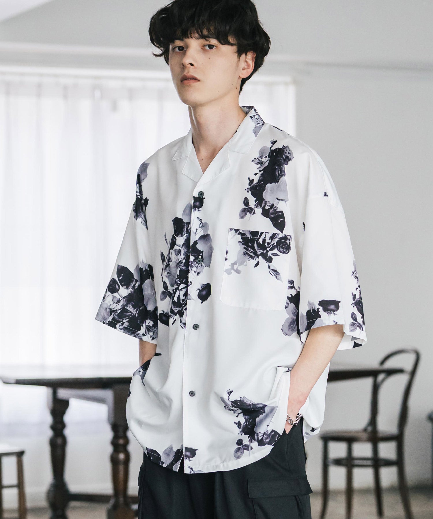 接触冷感 オーバーサイズ 花柄 ペイズリー柄 グラフィック柄 総柄開襟アロハシャツ