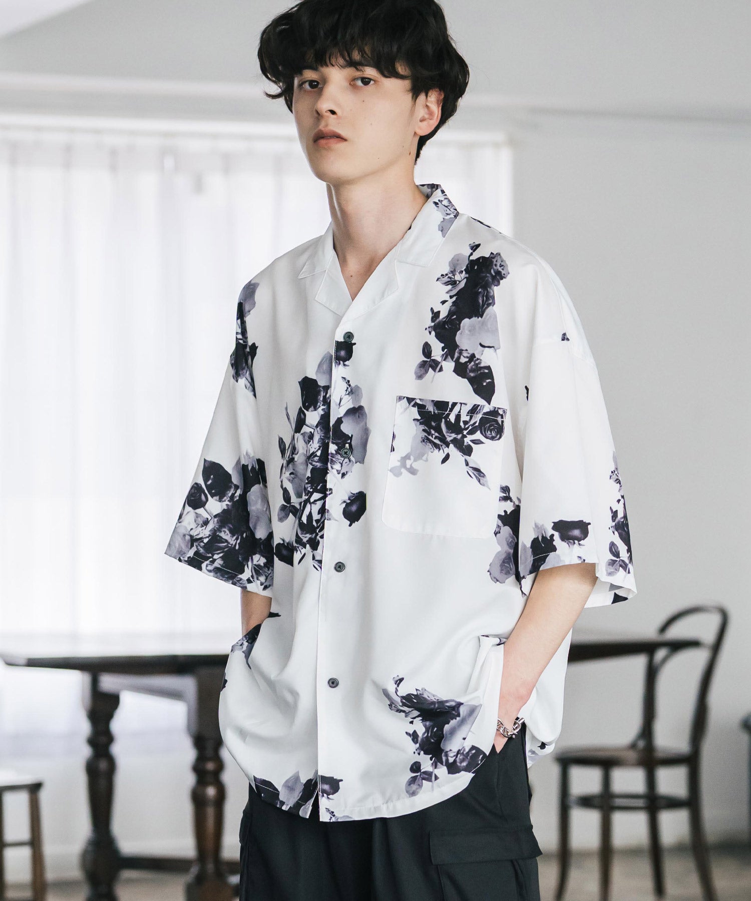 接触冷感 オーバーサイズ 花柄 ペイズリー柄 グラフィック柄 総柄開襟アロハシャツ