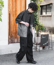 新色追加 オーバーサイズユーズドケミカルウォッシュ加工半袖デニムシャツ 14273