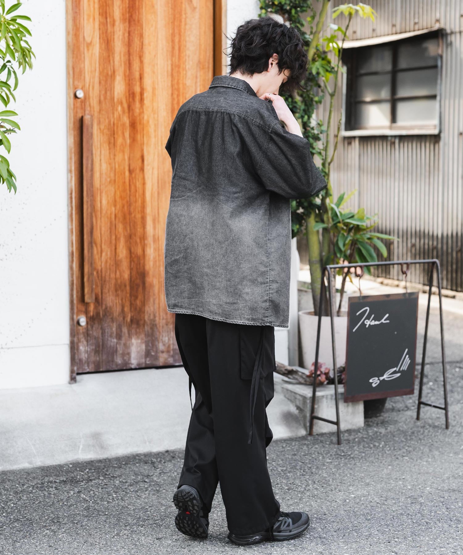 新色追加 オーバーサイズユーズドケミカルウォッシュ加工半袖デニムシャツ 14273