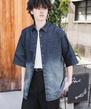 新色追加 オーバーサイズユーズドケミカルウォッシュ加工半袖デニムシャツ 14273