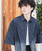 新色追加 オーバーサイズユーズドケミカルウォッシュ加工半袖デニムシャツ 14273