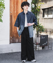 新色追加 オーバーサイズユーズドケミカルウォッシュ加工半袖デニムシャツ 14273