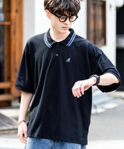 KANGOL カンゴール 別注コラボ 鹿の子クレリック/ラインリブ/ワンポイント刺繍オーバーサイズ半袖ポロシャツ