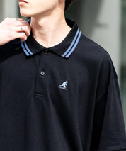 KANGOL カンゴール 別注コラボ 鹿の子クレリック/ラインリブ/ワンポイント刺繍オーバーサイズ半袖ポロシャツ