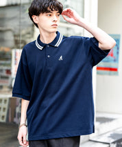 KANGOL カンゴール 別注コラボ 鹿の子クレリック/ラインリブ/ワンポイント刺繍オーバーサイズ半袖ポロシャツ
