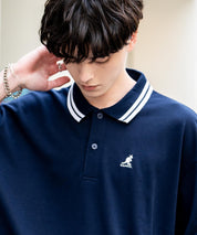 KANGOL カンゴール 別注コラボ 鹿の子クレリック/ラインリブ/ワンポイント刺繍オーバーサイズ半袖ポロシャツ
