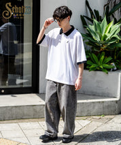 KANGOL カンゴール 別注コラボ 鹿の子クレリック/ラインリブ/ワンポイント刺繍オーバーサイズ半袖ポロシャツ