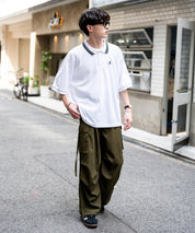 KANGOL カンゴール 別注コラボ 鹿の子クレリック/ラインリブ/ワンポイント刺繍オーバーサイズ半袖ポロシャツ