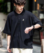 KANGOL カンゴール 別注コラボ 鹿の子クレリック/ラインリブ/ワンポイント刺繍オーバーサイズ半袖ポロシャツ
