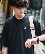 KANGOL カンゴール 別注コラボ 鹿の子クレリック/ラインリブ/ワンポイント刺繍オーバーサイズ半袖ポロシャツ