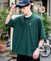 KANGOL カンゴール 別注コラボ 鹿の子クレリック/ラインリブ/ワンポイント刺繍オーバーサイズ半袖ポロシャツ