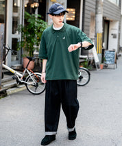 KANGOL カンゴール 別注コラボ 鹿の子クレリック/ラインリブ/ワンポイント刺繍オーバーサイズ半袖ポロシャツ