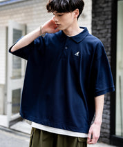 KANGOL カンゴール 別注コラボ 鹿の子クレリック/ラインリブ/ワンポイント刺繍オーバーサイズ半袖ポロシャツ