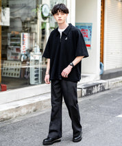 KANGOL カンゴール 別注コラボ 鹿の子ハーフジップクレリックカラー/オーバーサイズロゴ刺繍半袖ポロシャツ