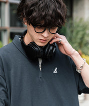 KANGOL カンゴール 別注コラボ 鹿の子ハーフジップクレリックカラー/オーバーサイズロゴ刺繍半袖ポロシャツ