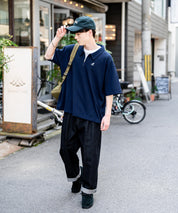 KANGOL カンゴール 別注コラボ 鹿の子ハーフジップクレリックカラー/オーバーサイズロゴ刺繍半袖ポロシャツ