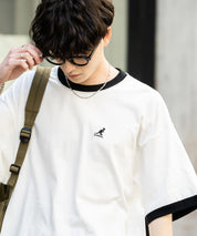 KANGOL 別注コラボ ワンポイントロゴ刺繍半袖クルーネックTシャツ 無地/リンガーネック