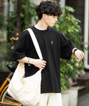 KANGOL 別注コラボ ワンポイントロゴ刺繍半袖クルーネックTシャツ 無地/リンガーネック
