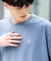 KANGOL 別注コラボ ワンポイントロゴ刺繍半袖クルーネックTシャツ 無地/リンガーネック