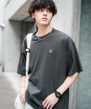 KANGOL 別注コラボ ワンポイントロゴ刺繍半袖クルーネックTシャツ 無地/リンガーネック