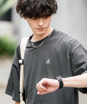 KANGOL 別注コラボ ワンポイントロゴ刺繍半袖クルーネックTシャツ 無地/リンガーネック
