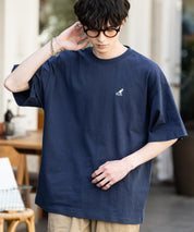 KANGOL 別注コラボ ワンポイントロゴ刺繍半袖クルーネックTシャツ 無地/リンガーネック