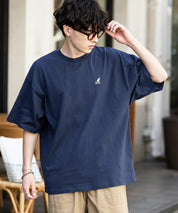 KANGOL 別注コラボ ワンポイントロゴ刺繍半袖クルーネックTシャツ 無地/リンガーネック
